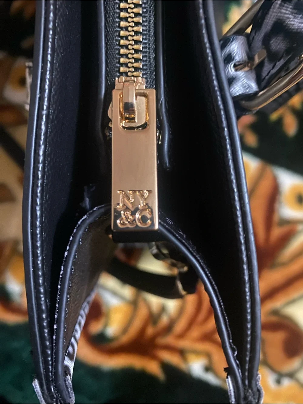 New York & Company Black Shoulder Bag with Leopard-Print Trim